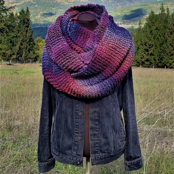 Handmade Knit Infinity Scarf, Wild Berries - Picture 1 of 5